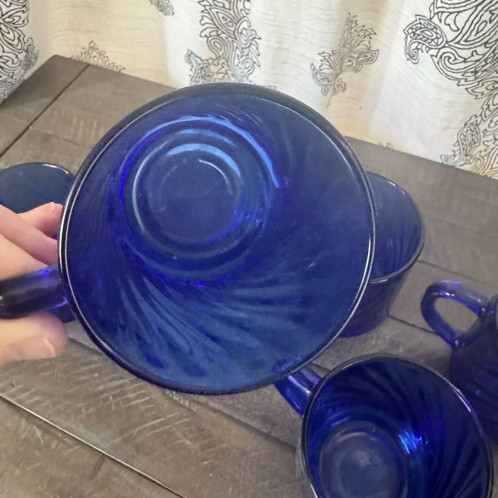 Vintage Arcoroc Cobalt Blue Swirl Glass Set - Picture 7 of 8